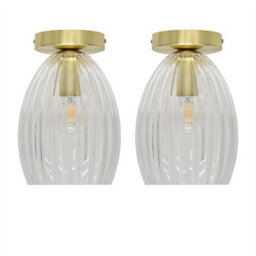 First Choice Lighting Set Of 2 Birch - Clear Fluted Glass Satin Brass Ceiling Light Fittings - thumbnail 1