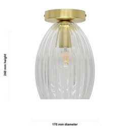 First Choice Lighting Set Of 2 Birch - Clear Fluted Glass Satin Brass Ceiling Light Fittings - thumbnail 6