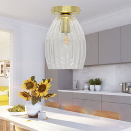 First Choice Lighting Set Of 2 Birch - Clear Fluted Glass Satin Brass Ceiling Light Fittings - thumbnail 5