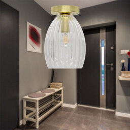 First Choice Lighting Set Of 2 Birch - Clear Fluted Glass Satin Brass Ceiling Light Fittings - thumbnail 4