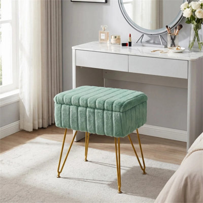 Green Dressing Table Stool With Storage Ottoman Seat W/gold Metal Legs - image 1