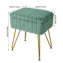 Green Dressing Table Stool With Storage Ottoman Seat W/gold Metal Legs - thumbnail 2