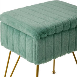 Green Dressing Table Stool With Storage Ottoman Seat W/gold Metal Legs - thumbnail 3