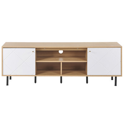 Beliani Tv Stand 160 X 56 X 40 Cm - Two-Tone Light Brown And White Mdf Tv Unit With Storage - image 1