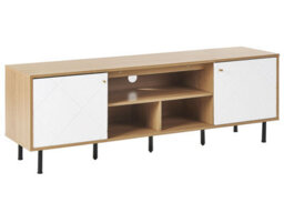 Beliani Tv Stand 160 X 56 X 40 Cm - Two-Tone Light Brown And White Mdf Tv Unit With Storage - thumbnail 3