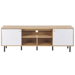 Beliani Tv Stand 160 X 56 X 40 Cm - Two-Tone Light Brown And White Mdf Tv Unit With Storage - thumbnail 1