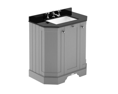 Hudson Reed Floor Standing 3-Door Angled Vanity Unit With 3 Tap Hole Black Marble Top & Basin, Storm Grey, 786X470mm - image 1