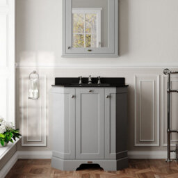 Hudson Reed Floor Standing 3-Door Angled Vanity Unit With 3 Tap Hole Black Marble Top & Basin, Storm Grey, 786X470mm - thumbnail 2