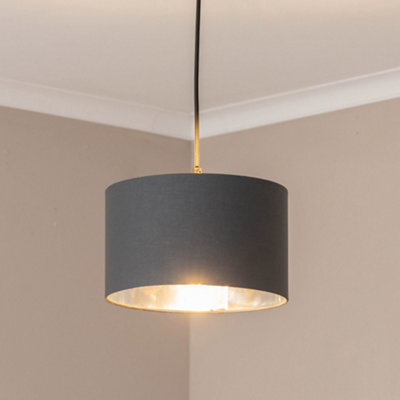 Valuelights Reni Charcoal & Silver Inner Drum Ceiling Lamp Shade And Bulb (D)25Cm - image 1