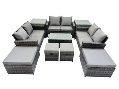 Fimous Pe Rattan Garden Furniture Set Lounge Double Seat Sofa Coffee Table Set With 2 Side Tables 4 Stools Dark Grey Mixedmixed - image 1