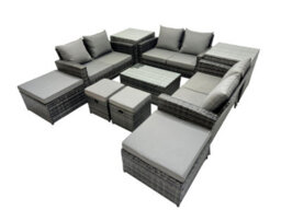 Fimous Pe Rattan Garden Furniture Set Lounge Double Seat Sofa Coffee Table Set With 2 Side Tables 4 Stools Dark Grey Mixedmixed - thumbnail 2