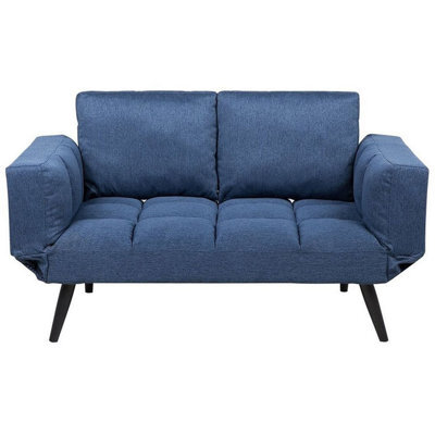Beliani Sofa Bed 2 Seater Brekke Fabric Navy Blue - image 1