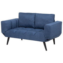 Beliani Sofa Bed 2 Seater Brekke Fabric Navy Blue - thumbnail 4