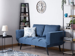 Beliani Sofa Bed 2 Seater Brekke Fabric Navy Blue - thumbnail 2