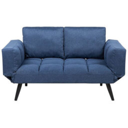 Beliani Sofa Bed 2 Seater Brekke Fabric Navy Blue - thumbnail 1