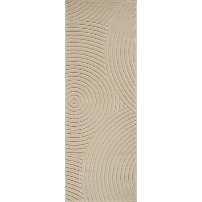 Livabliss Le Mans-Modern Beige 3D High & Low Pile Textured In- & Outdoor Rug 80 X 230 Cm Easy Care, Non Shedding - image 1