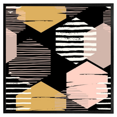 "Andrew Lee Yellow, White & Pink Hexagons (Picutre Frame) / 12X12"" / Oak" - image 1