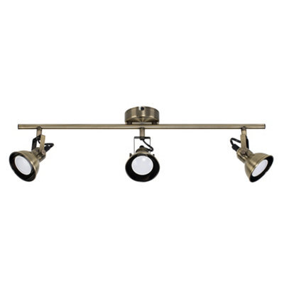 Valuelights Brunel 3 Way Adjustable Domed Heads Straight Bar Ceiling Spotlight Antique Brass Finish - image 1