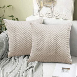 Ameha Beige Embossed Velvet Cushions Set, 18X18 Inch, Includes 2 Filled Cushions & 2 Covers, Breathable & Anti Allergic - thumbnail 4