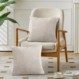 Ameha Beige Embossed Velvet Cushions Set, 18X18 Inch, Includes 2 Filled Cushions & 2 Covers, Breathable & Anti Allergic