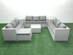 Fimous Rattan Garden Outdoor Furniture Set 10 Seater Rattan Garden Sofa Set Big Stool 2 Side Tables Light Grey - thumbnail 2