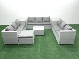 Fimous Rattan Garden Outdoor Furniture Set 10 Seater Rattan Garden Sofa Set Big Stool 2 Side Tables Light Grey - thumbnail 1