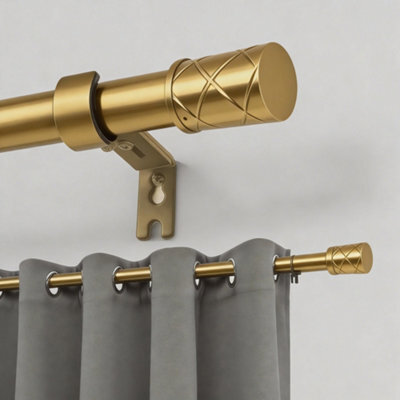 Oxford Homeware Satin Antique Brass Effect Extendable Curtain Pole With Metal Cylinder Finials, (L)1600mm-3000mm (Dia) 28mm - image 1