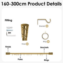 Oxford Homeware Satin Antique Brass Effect Extendable Curtain Pole With Metal Cylinder Finials, (L)1600mm-3000mm (Dia) 28mm - thumbnail 4