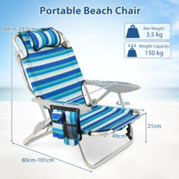 Gainoom Folding Beach Chair Portable Lightweight Aluminum Frame Low Sand Chair Outdoor Lounge Recliner - thumbnail 2