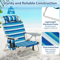 Gainoom Folding Beach Chair Portable Lightweight Aluminum Frame Low Sand Chair Outdoor Lounge Recliner - thumbnail 6