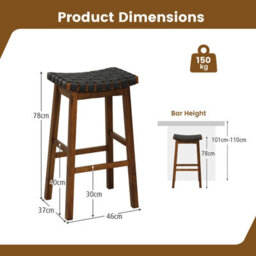 Costway Set Of 2 Woven Saddle Stools Faux Pu Leather Counter Height Stools 78Cm Barstool - thumbnail 2
