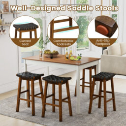Costway Set Of 2 Woven Saddle Stools Faux Pu Leather Counter Height Stools 78Cm Barstool - thumbnail 8