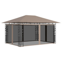 Berkfield Gazebo With Mosquito Net&led String Lights 4X3X2.73 M Taupe - thumbnail 3