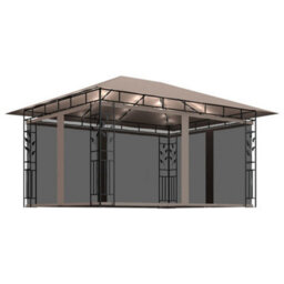 Berkfield Gazebo With Mosquito Net&led String Lights 4X3X2.73 M Taupe - thumbnail 2