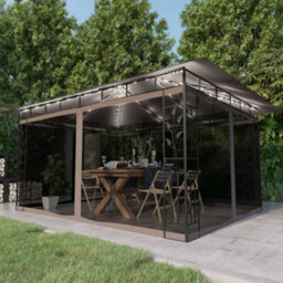 Berkfield Gazebo With Mosquito Net&led String Lights 4X3X2.73 M Taupe - thumbnail 1