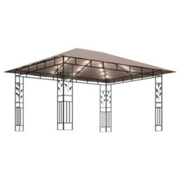 Berkfield Gazebo With Mosquito Net&led String Lights 4X3X2.73 M Taupe - thumbnail 4