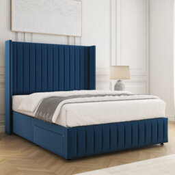 Bsspoke Luna Divan Bed Blue Plush Velvet 54Inch Headboard & Footboard No Mattress No Drawers In Single Double King 4Ft 6Ft - thumbnail 2