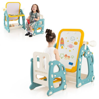Costway Kids Art Easel With Chair Kids Activity Table & Chair Set W/ 3-Level Adjustable Whiteboard - image 1