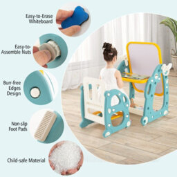 Costway Kids Art Easel With Chair Kids Activity Table & Chair Set W/ 3-Level Adjustable Whiteboard - thumbnail 9