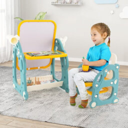 Costway Kids Art Easel With Chair Kids Activity Table & Chair Set W/ 3-Level Adjustable Whiteboard - thumbnail 4