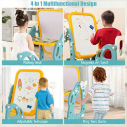 Costway Kids Art Easel With Chair Kids Activity Table & Chair Set W/ 3-Level Adjustable Whiteboard - thumbnail 5