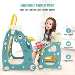 Costway Kids Art Easel With Chair Kids Activity Table & Chair Set W/ 3-Level Adjustable Whiteboard - thumbnail 6