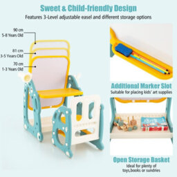 Costway Kids Art Easel With Chair Kids Activity Table & Chair Set W/ 3-Level Adjustable Whiteboard - thumbnail 7