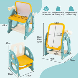 Costway Kids Art Easel With Chair Kids Activity Table & Chair Set W/ 3-Level Adjustable Whiteboard - thumbnail 2
