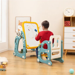 Costway Kids Art Easel With Chair Kids Activity Table & Chair Set W/ 3-Level Adjustable Whiteboard - thumbnail 3