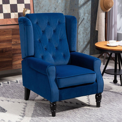 Blue Accent Chair Wingback Armchair With Wood Frame For Living Room - image 1