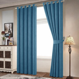 Bedlooms Blue Linen Curtain 100% Blackout Thermal Insulated Eyelet Curtain (Pair) 66 X 72 Inches With Tie Back Two - thumbnail 9