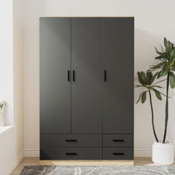 Urbn-Living Urbnliving 180Cm Height Black 3 Door 4 Drawer Wardrobe Storage Shelf Modern Bedroom Oak Furniture - thumbnail 4
