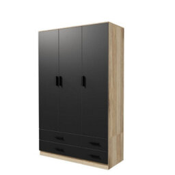 Urbn-Living Urbnliving 180Cm Height Black 3 Door 4 Drawer Wardrobe Storage Shelf Modern Bedroom Oak Furniture - thumbnail 6