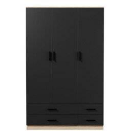 Urbn-Living Urbnliving 180Cm Height Black 3 Door 4 Drawer Wardrobe Storage Shelf Modern Bedroom Oak Furniture - thumbnail 5